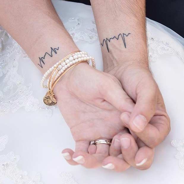 Couples Heartbeat Wrist Matching Tattoos