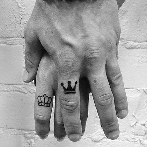 Small King and Queen Finger Tattoos for Couples