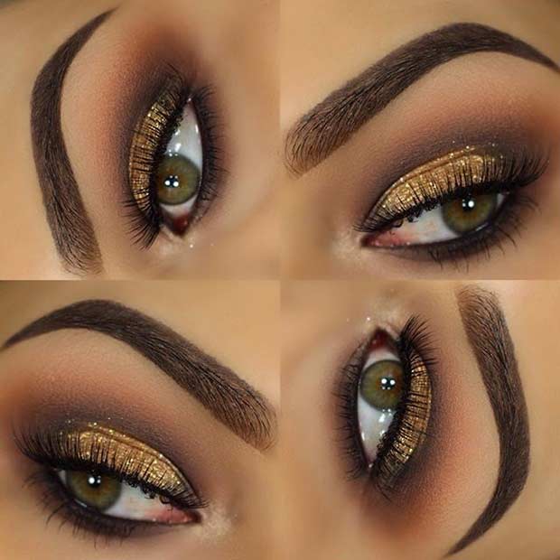 Elegant Gold Glitter Eye Makeup Look