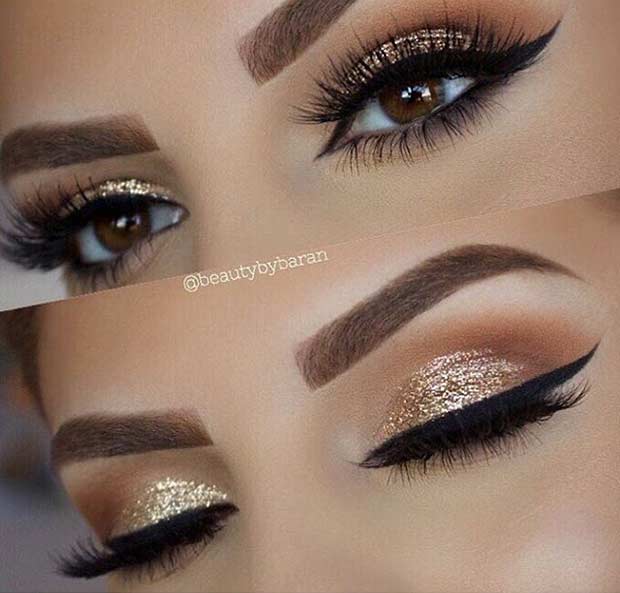 Gold Glitter Wedding Eye Makeup Look