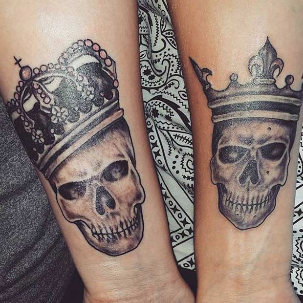 King and Queen Skull Tattoos for Couples