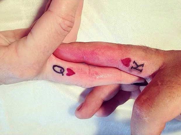Black and Red King and Queen Finger Tattoos