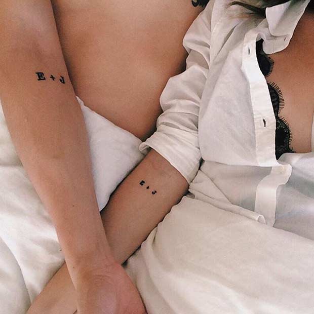 Cute Matching Initials Couple Tattoos