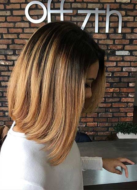 Gold Caramel Medium Length Hair Cut