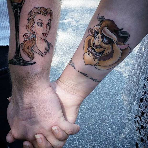 Couples Disney Beauty and the Beast Tattoos