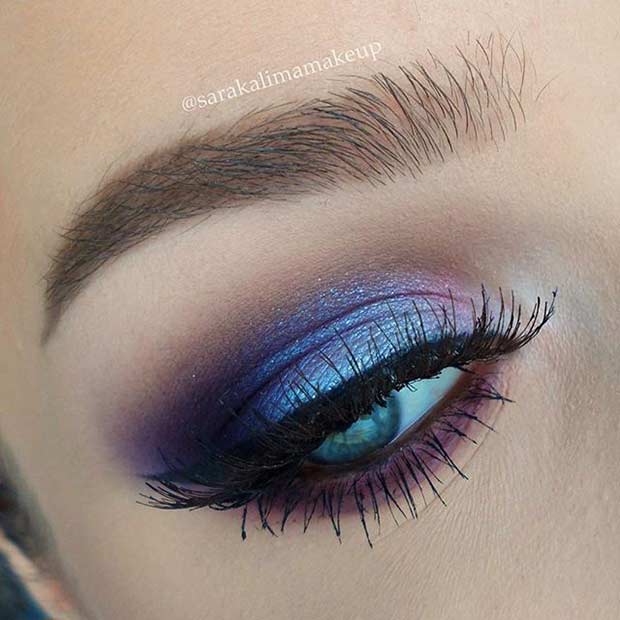 Синий и фиолетовый макияж глаз взгляд для голубых глаз