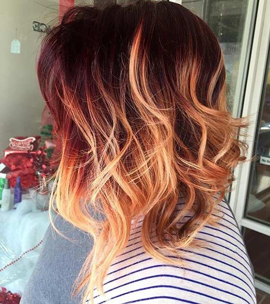 inverted hair bob ombre hairstyles messy layered copper hairstyle orange colors blonde short lob haircuts colour fire straight trends styles