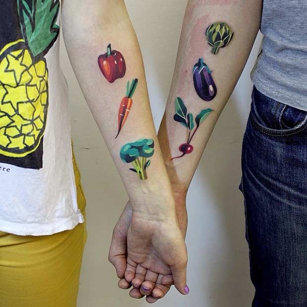 Couples Unique Vegetable Tattoos