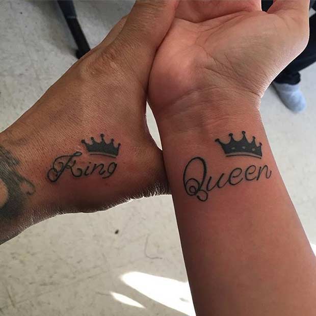 Matching King Queen Tattoos for Couples