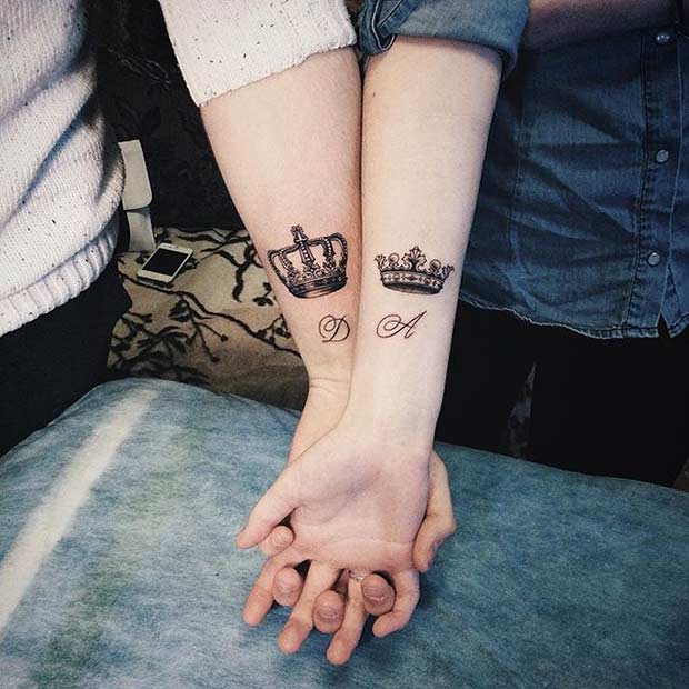 King and Queen Tattoos with Initials