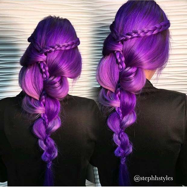 Bright Purple Hair with Braids
