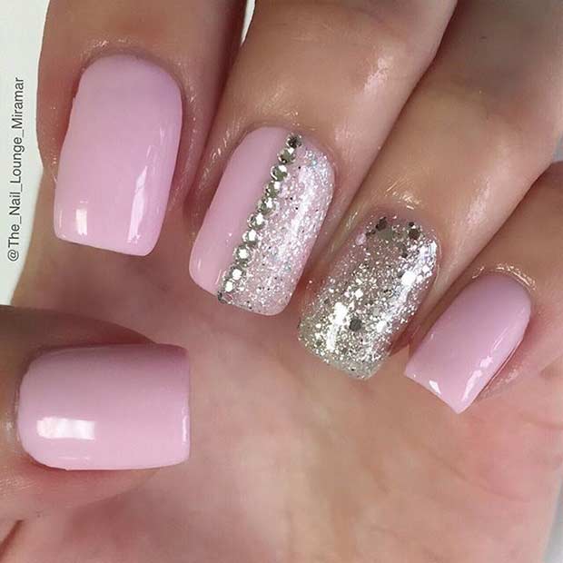 Simple Pink and Silver Nail Art Design
