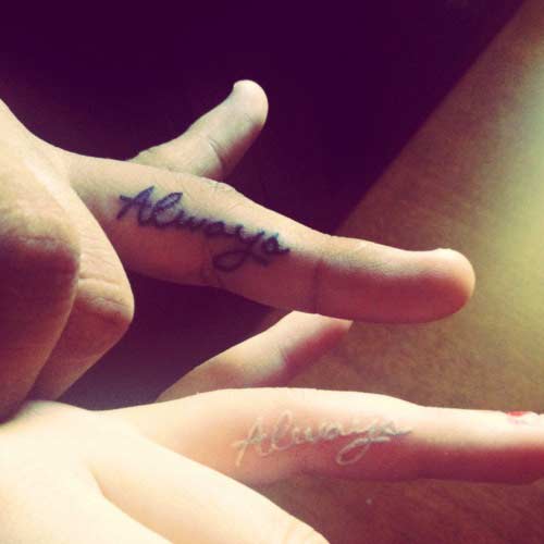 Inverted Finger Tattoo Idea for Couples