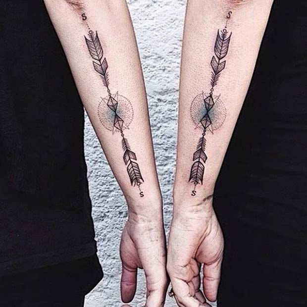 Cool Arm Arrow Couple Tattoos