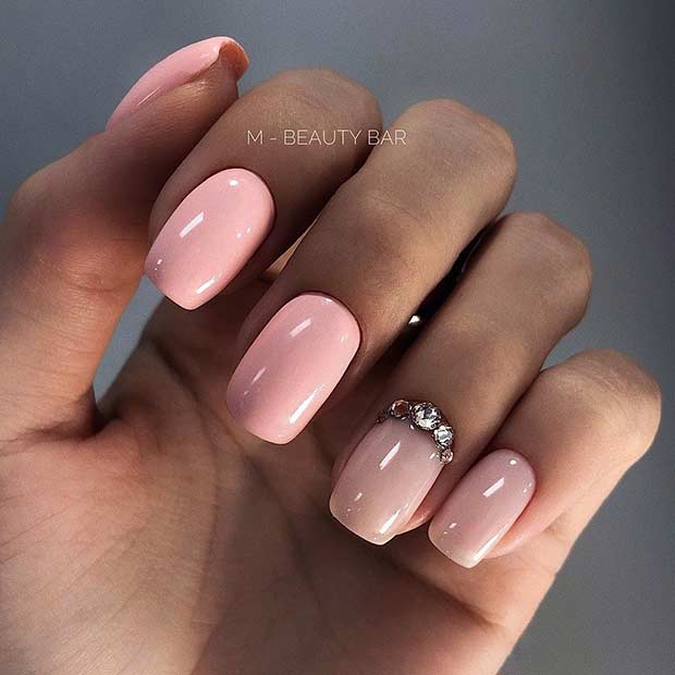 Light Pink Nails with Crystals