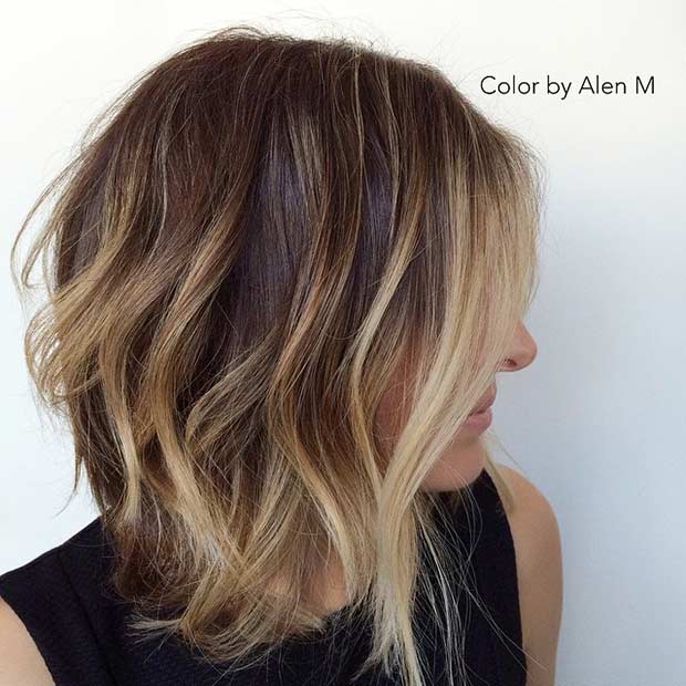 Long Bob Haircut with Layers and Balayage Highlights