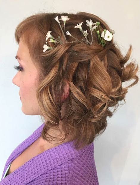 Curly Wedding Hairstyle with Flowers for Short Hair