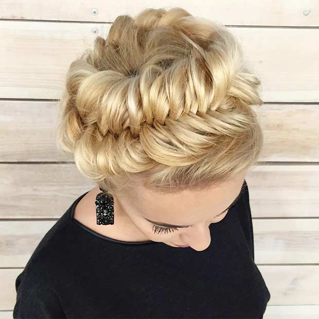 Fishtail Crown Braid Updo for Prom