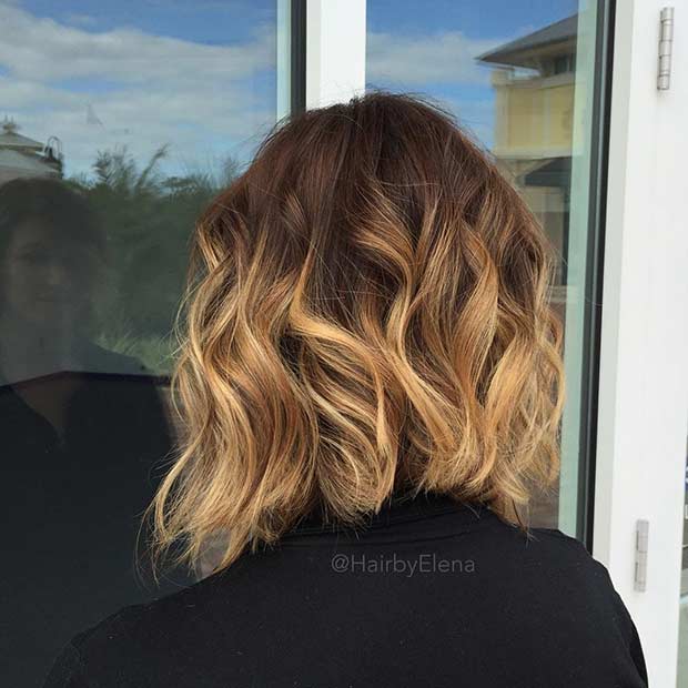 Curly Angled Balayage Lob 