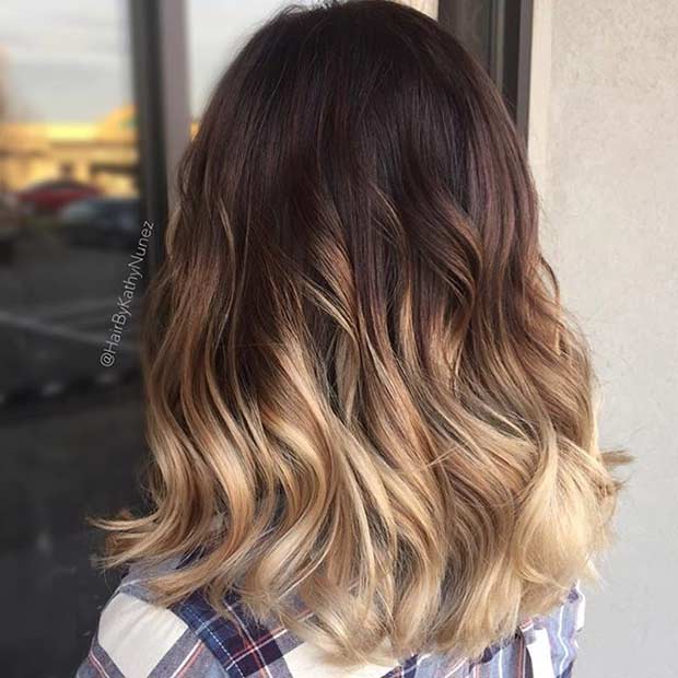 Wavy, High Contrast Ombre Lob Hairstyle