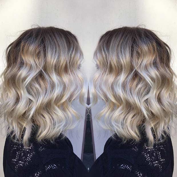 Wavy Long Bob and Pearl White Balayage 