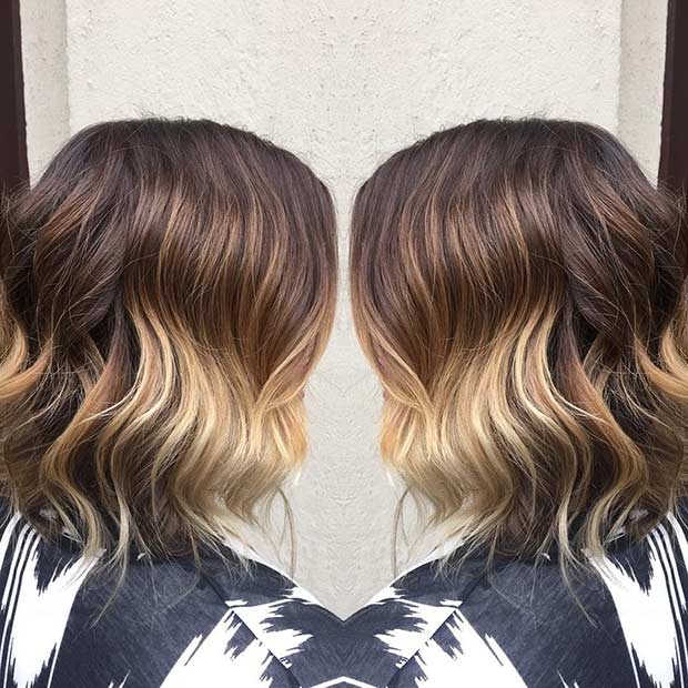 Wavy Ombre Balayage Lob Hairstyle 