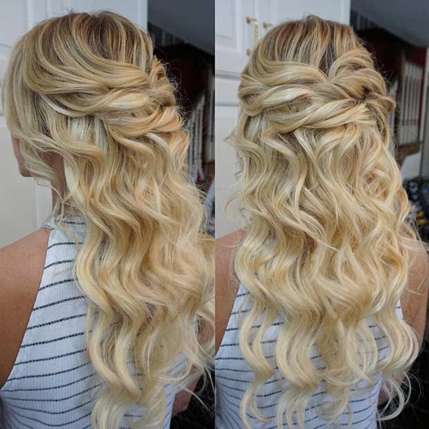 Curly Teased Half Updo for Special Occassions