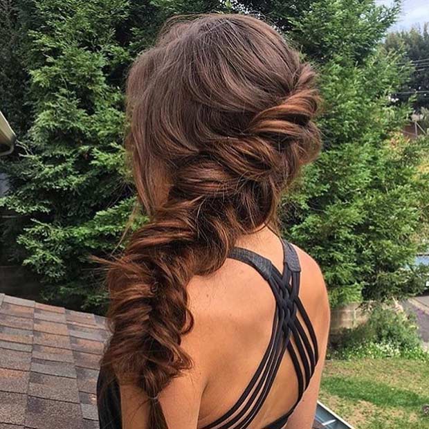 Side Swept Fishtail Braid Prom Hairstyles