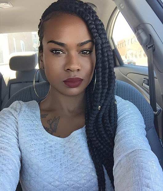 Big Side Swept Box Braids Protective Hairstyle