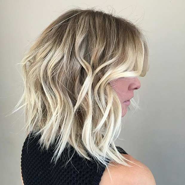 Messy Lob Haircut and Ice Blonde Balayage Highlights