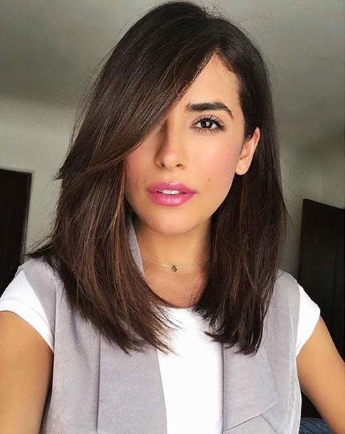 Long Bob Haircut with Side Bangs for Brunettes