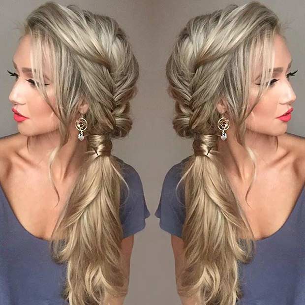 Fishtail Braid into a Side Ponytail Hairstyle