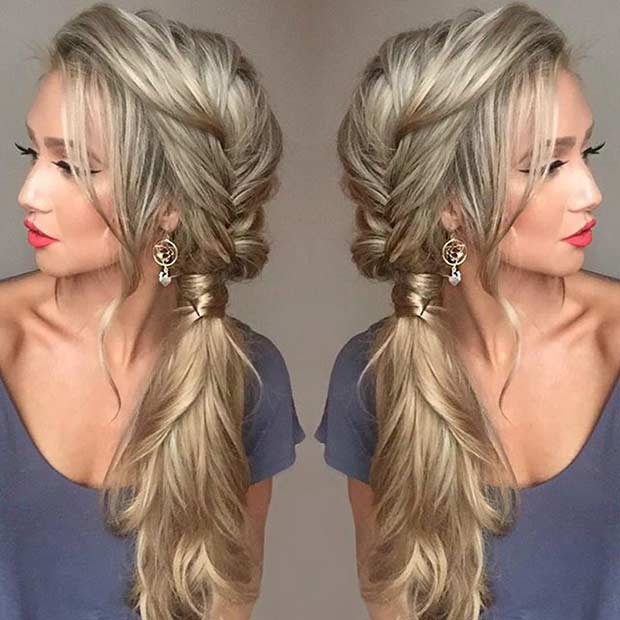 fishtail side braid with curls