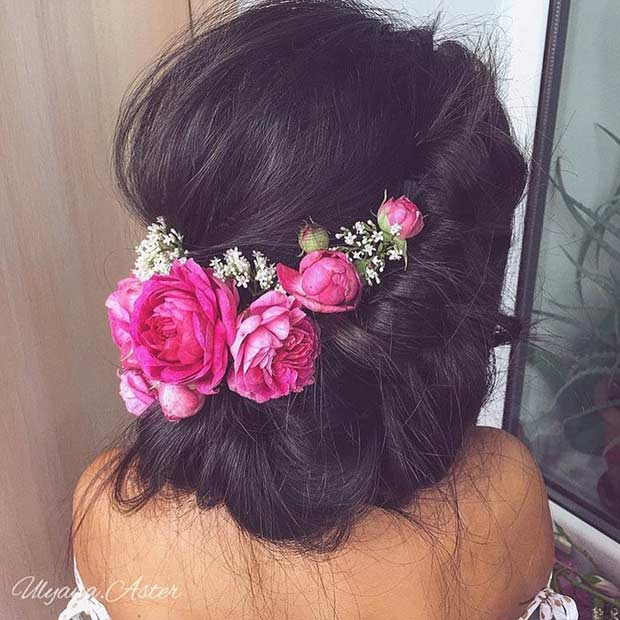 Romantic Updo with Flowers