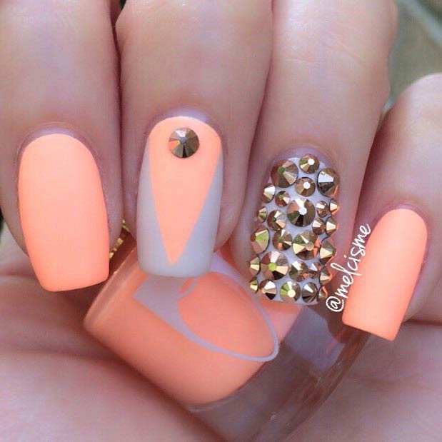 Matte Neon Orange Nail Design for Beach