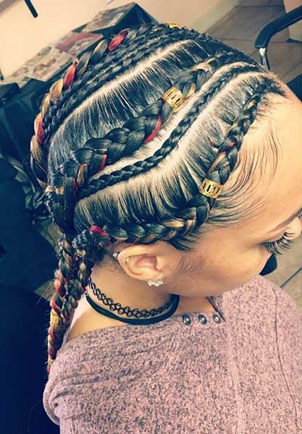 Ghana Braids with a Pop of Red