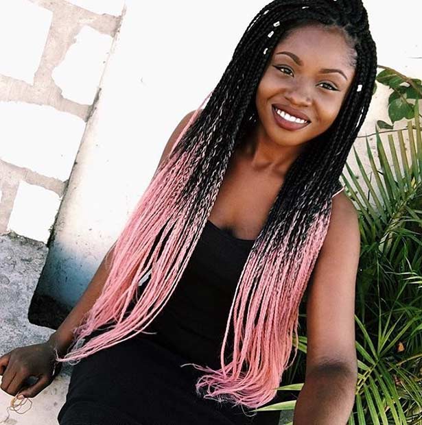 Long Pink Ombre Poetic Justice Braids