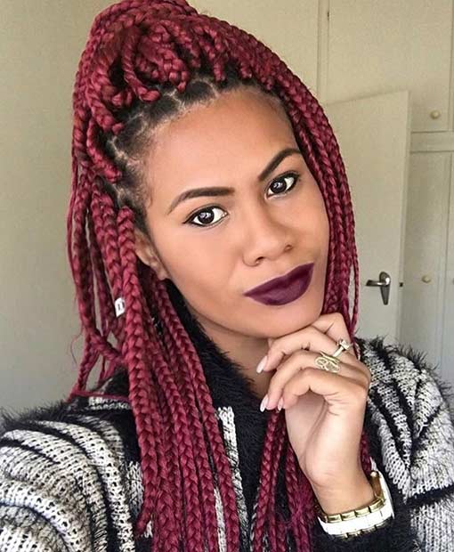 Pinkish Red Poetic Justice Braids Hairstyle