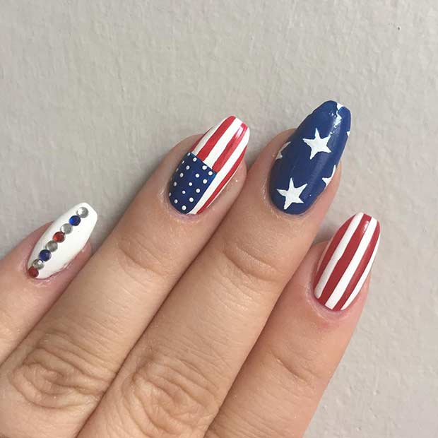 American Flag Nail Design for Long Nails