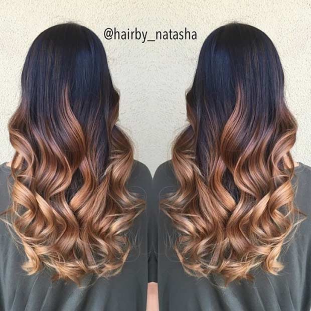 Caramel Balayage Ombre on Dark Brown Hair