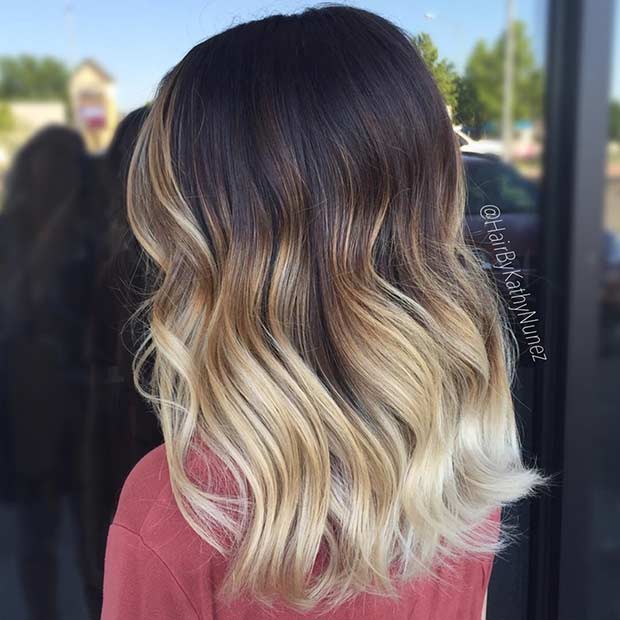 Blonde Balayage Ombre on Dark Medium Length Hair