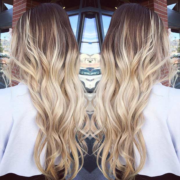 Blonde Balayage Hair with Dark Root