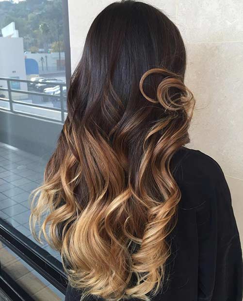 Honey Blonde Balayage Lowlights on Dark hair