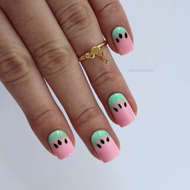 Pastel Pink and Green Watermelon Nails