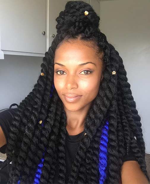 Black Crochet Twists with a Pop of Blue