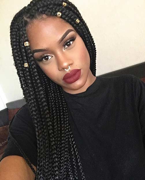 Long Big Poetic Justice Braids with Golden Cuffs