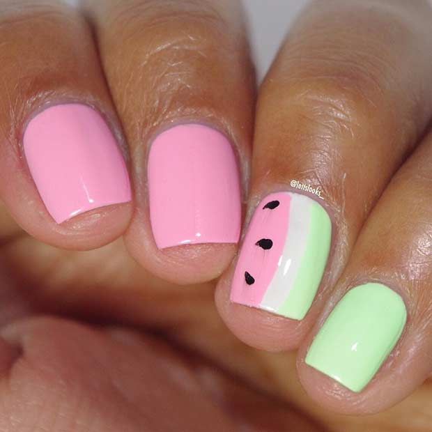 Short Watermelon Nail Design for Summer