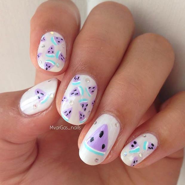 Purple Watermelon Nail Design for Summer