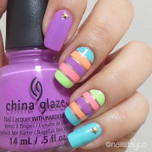 Colorful Striped Nail Design for Summer