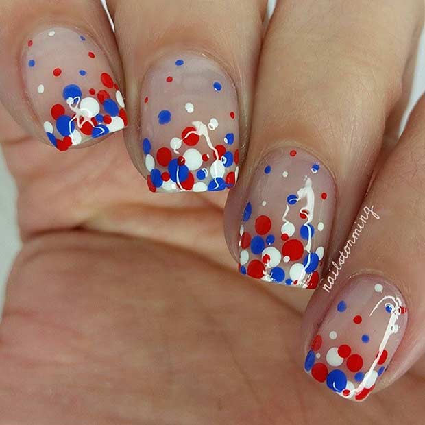 Red White and Blue Polka Dot Nails